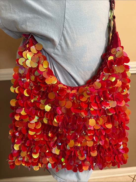 Source Unknown Handbags - Source Unknown Red Sequin Shoulder Bag with Iridescent Discs